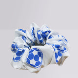 Century soccer white and royal blue hair scrunchie